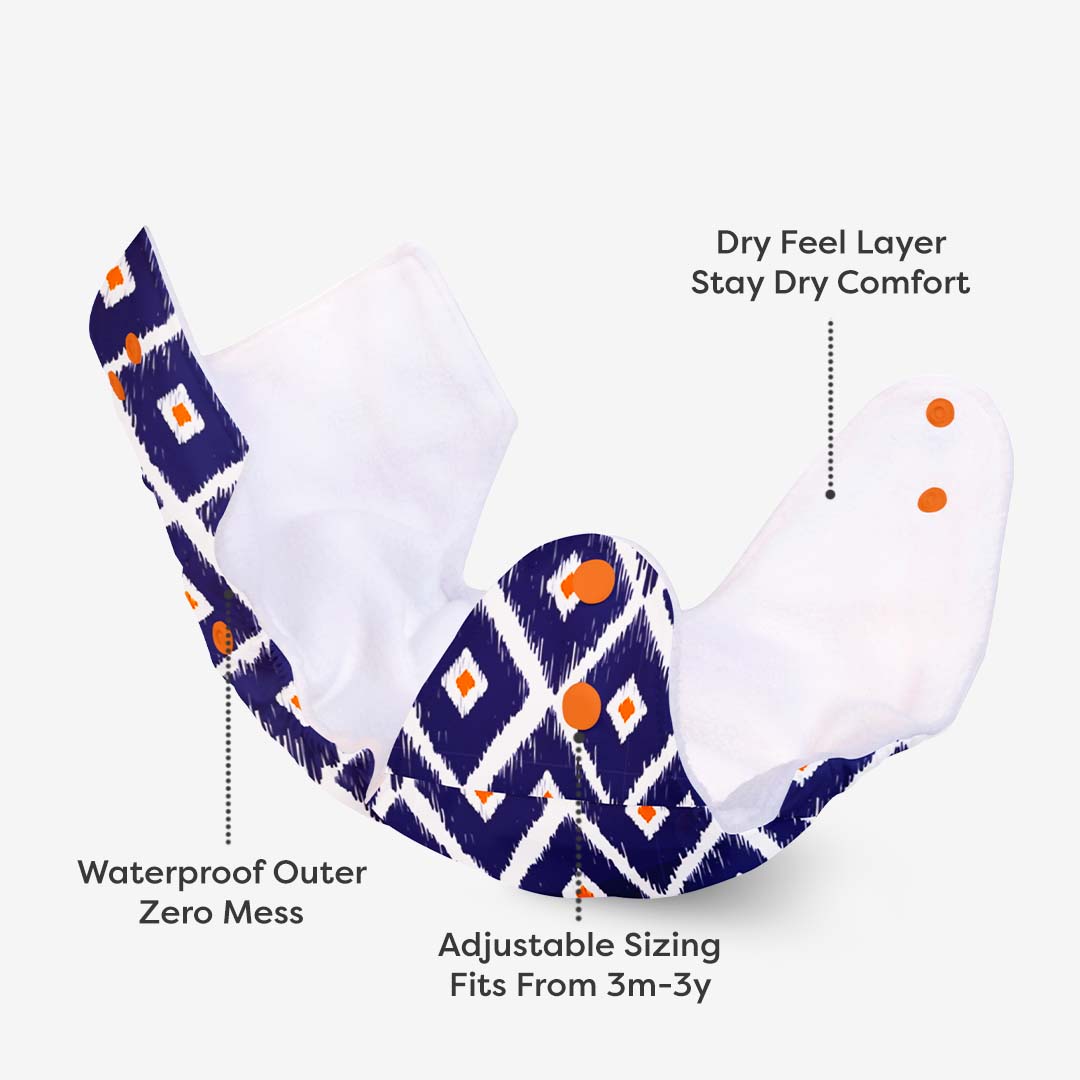 Tie n Die - BASIC Cloth Diaper, New & Improved with EasySnap & Quick Dry UltraThin Pad