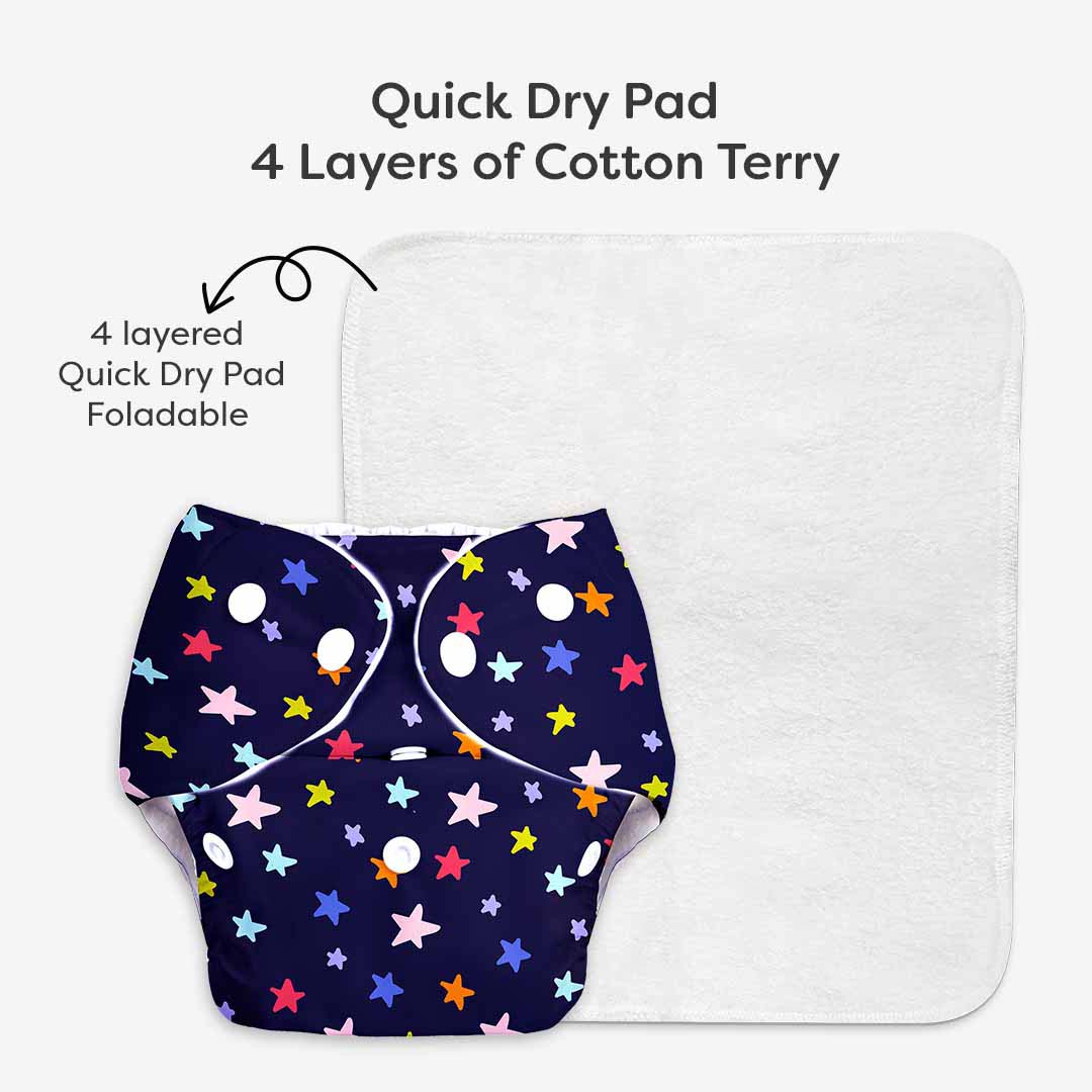 Bluestar - BASIC Cloth Diaper, New & Improved with EasySnap & Quick Dry UltraThin Pad