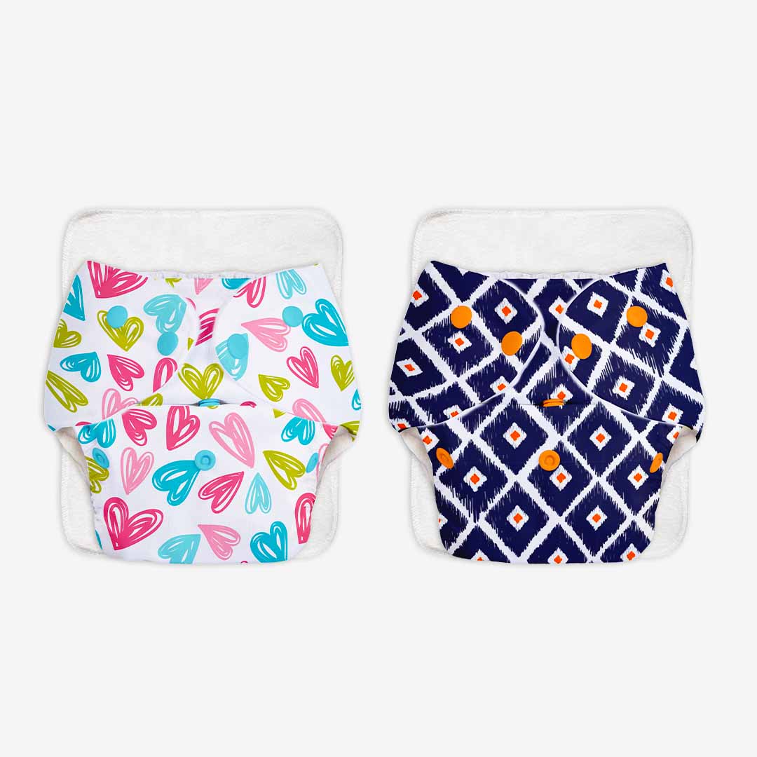 Pack of 2 BASIC Diaper, New & Improved with EasySnap & Quick Dry UltraThin Pad - (2 Shell + 2 Pads)