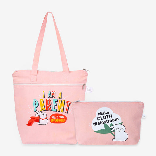 Multipurpose Canvas Tote + All In One Pouch - Pink