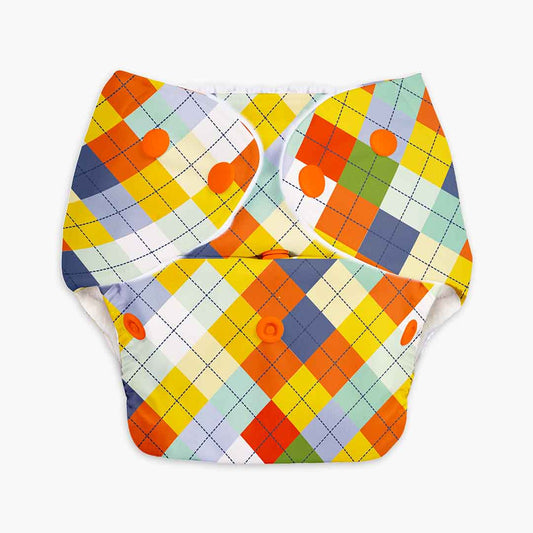 Peach Geometric - BASIC Cloth Diaper, New & Improved with EasySnap & Quick Dry UltraThin Pad