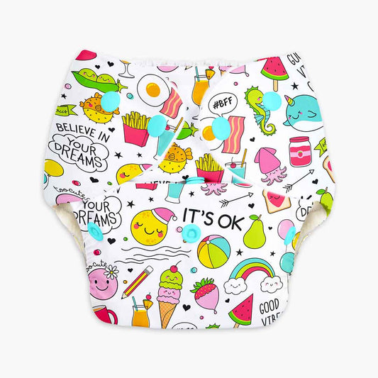 Doodles - BASIC Cloth Diaper, New & Improved with EasySnap & Quick Dry UltraThin Pad