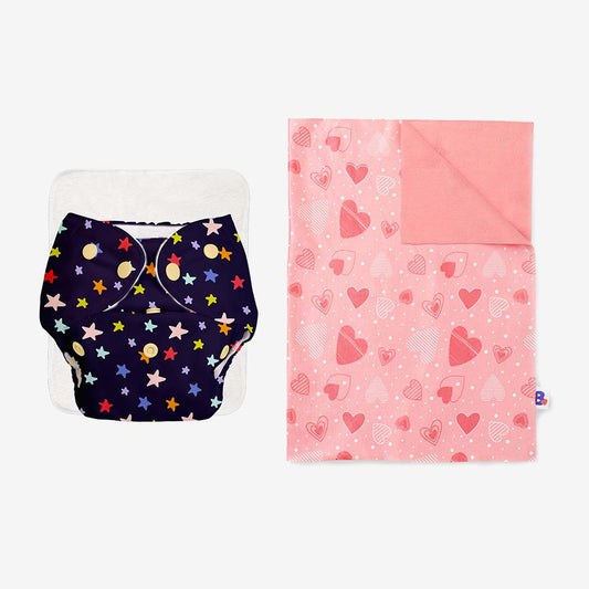 BASIC Cloth Diaper (Bluestar) + Quick Dry Mat - (S) (Peppy Pink)