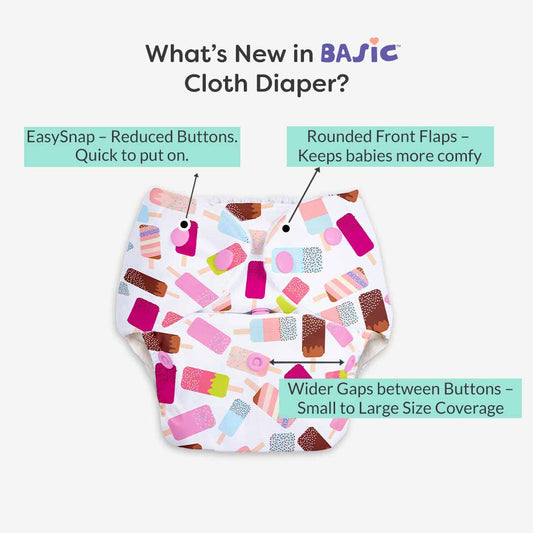 BASIC Cloth Diaper (Icecream) + Quick Dry Mat - (M) (Peppy pink)