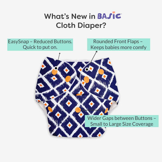 Tie n Die - BASIC Cloth Diaper, New & Improved with EasySnap & Quick Dry UltraThin Pad