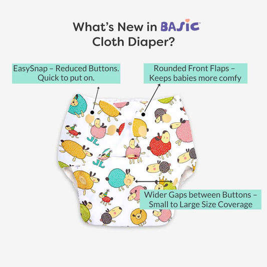 Sheep - BASIC Cloth Diaper, New & Improved with EasySnap & Quick Dry UltraThin Pad