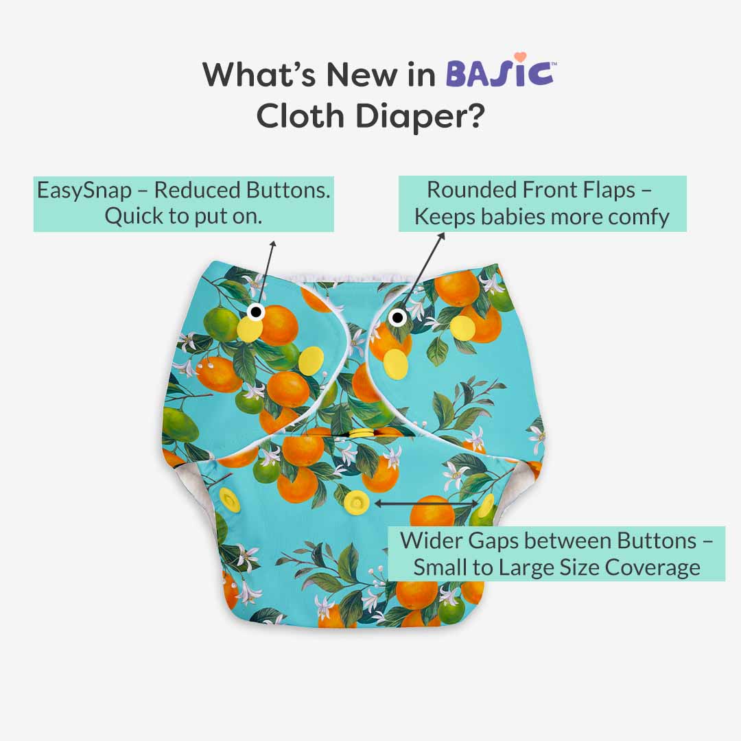 Peaches - BASIC Cloth Diaper, New & Improved with EasySnap & Quick Dry UltraThin Pad
