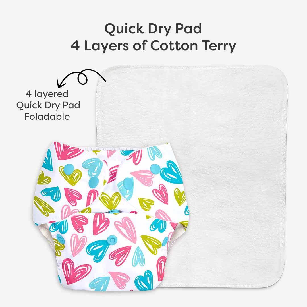 BASIC Cloth Diaper (Heart print) + Quick Dry Mat - (S) (Breezy Blue)