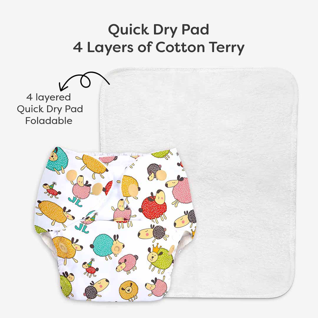 BASIC Cloth Diaper (Sheep) + Quick Dry Mat - (S) (Peppy Pink)