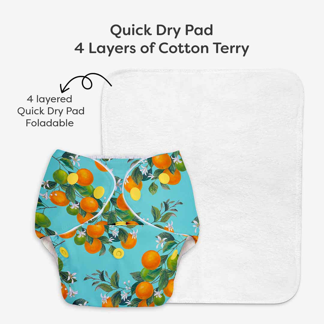 BASIC Cloth Diaper (Peaches) + Quick Dry Mat - (M) (Breezy Blue)