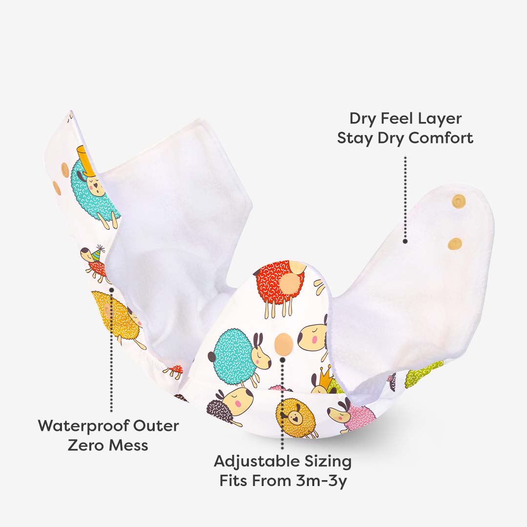 Sheep - BASIC Cloth Diaper, New & Improved with EasySnap & Quick Dry UltraThin Pad