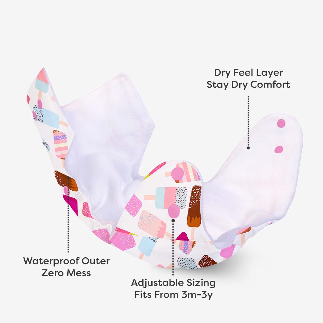 BASIC Cloth Diaper (Icecream) + Quick Dry Mat - (M) (Peppy pink)