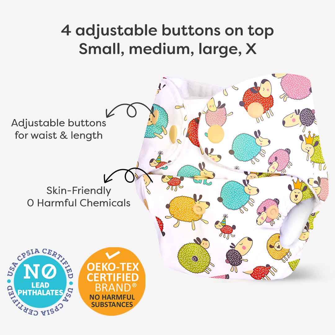 Sheep - BASIC Cloth Diaper, New & Improved with EasySnap & Quick Dry UltraThin Pad