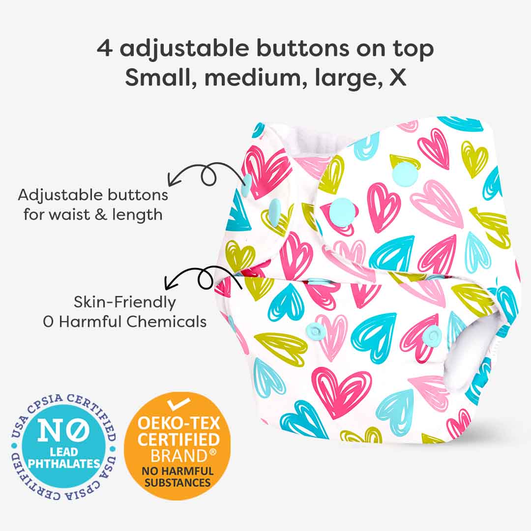 BASIC Cloth Diaper (Heart print) + Quick Dry Mat - (S) (Breezy Blue)
