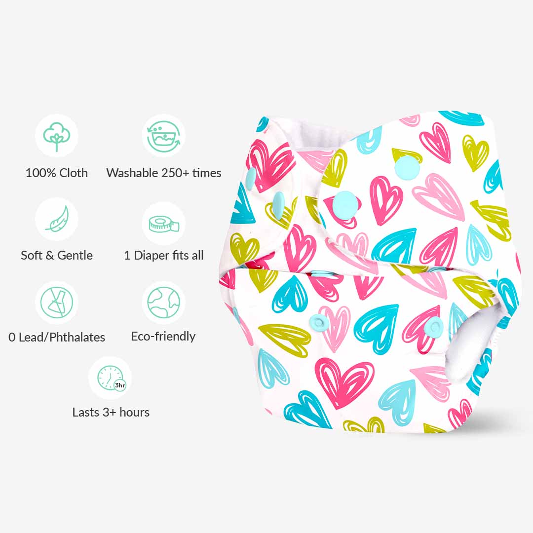Pack of 3 BASIC Diaper, New & Improved with EasySnap & Quick Dry UltraThin Pad - (3 Shell + 3 Pads) - No Print Choice