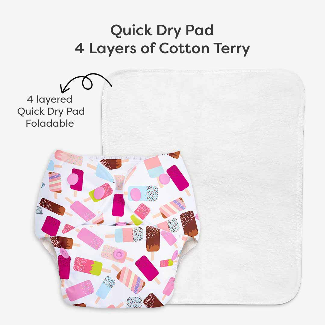 Icecream - BASIC Cloth Diaper, New & Improved with EasySnap & Quick Dry UltraThin Pad