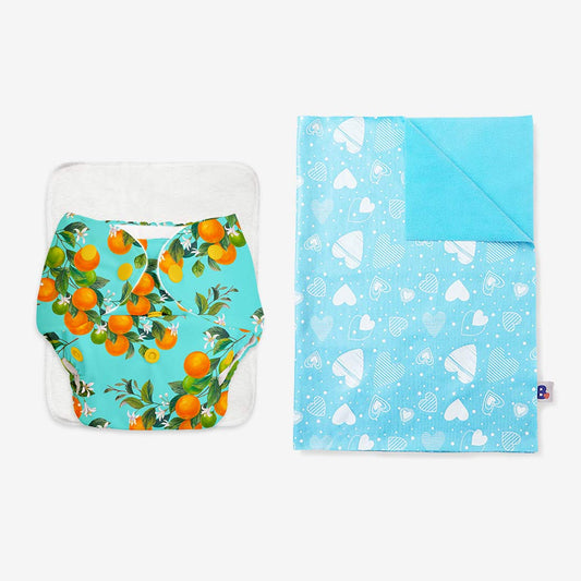 BASIC Cloth Diaper (Peaches) + Quick Dry Mat - (M) (Breezy Blue)