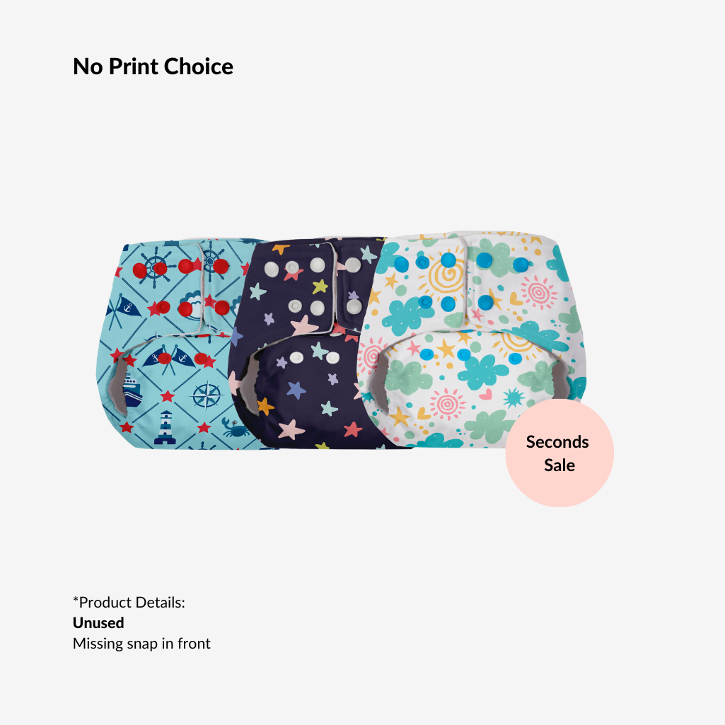 Pack of 3 BASIC Pocket Diaper - Waterproof Outer with Missing Snaps in Front - No Print Choice