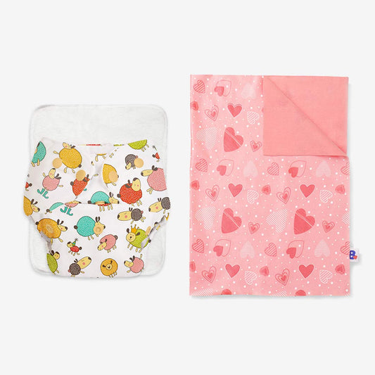 BASIC Cloth Diaper (Sheep) + Quick Dry Mat - (S) (Peppy Pink)